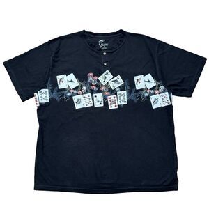 Reel Legends Poker Card Fish Graphic Henley Tee Black XL All Over Print Rare